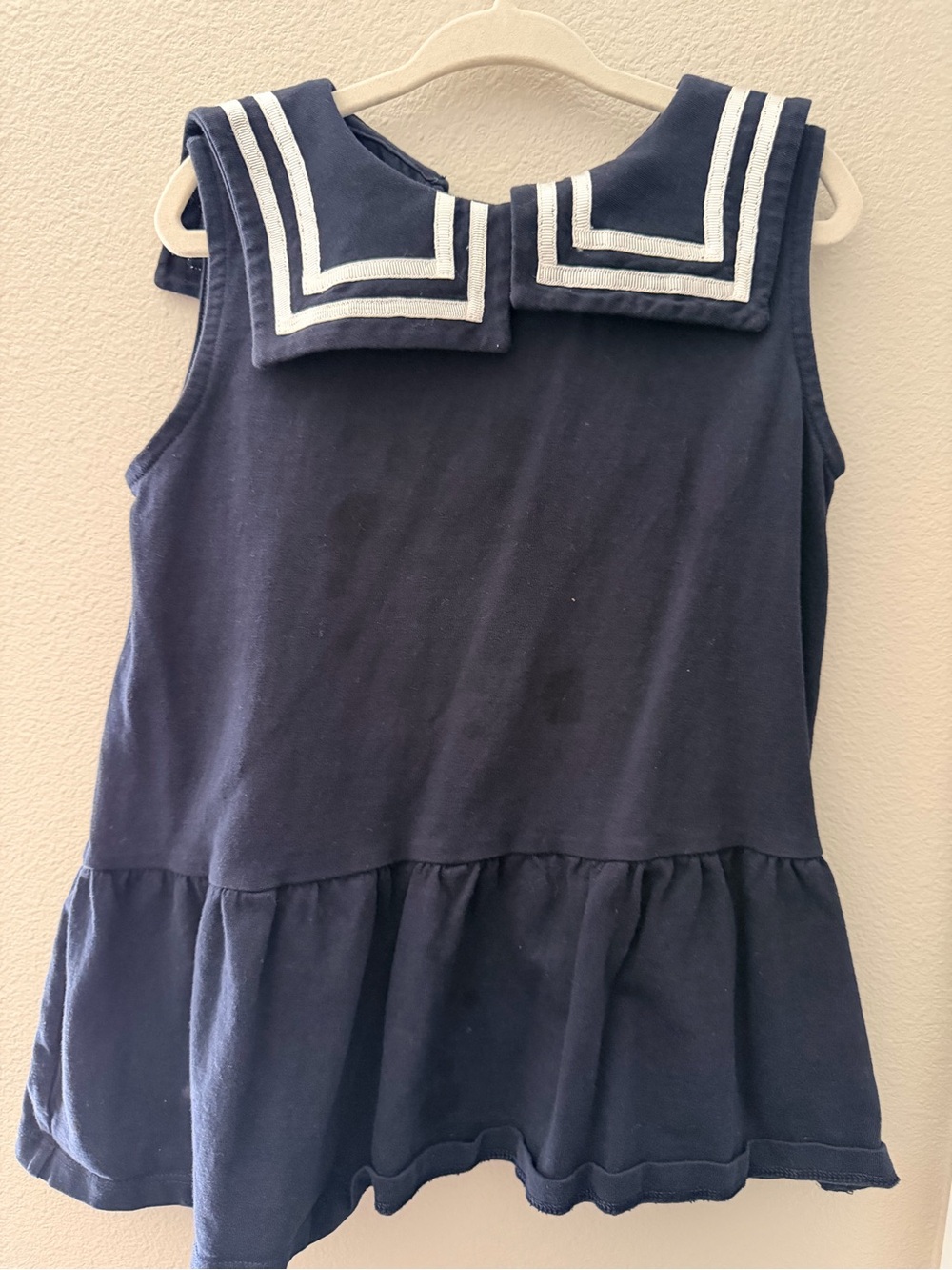 H&M Navy Sleeveless Peplum Top with White Trim Collar